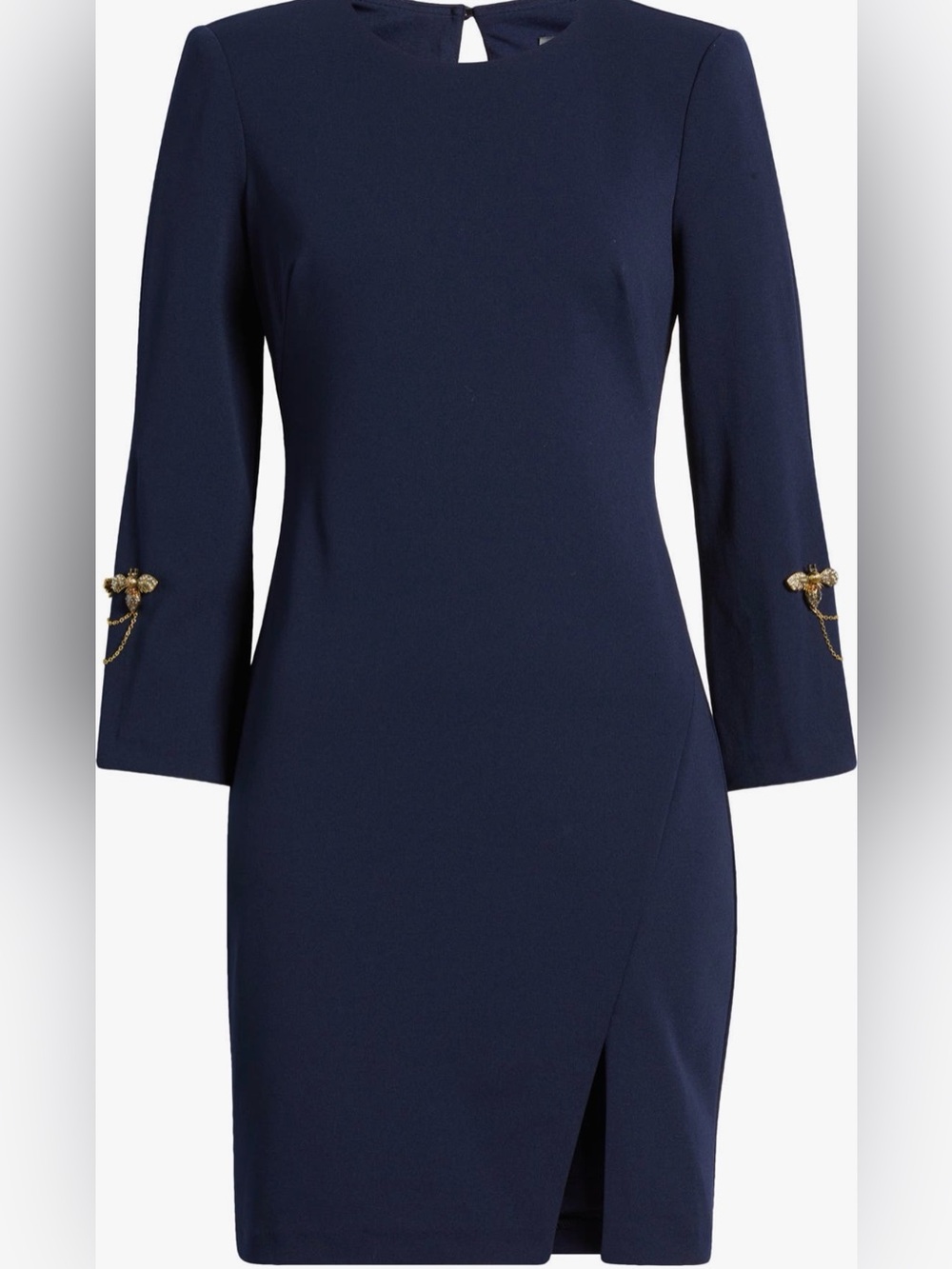 Vince Camuto | Women's Brooch Detail Long Sleeve Crepe Mini Dress Slit - Picture 5 of 15